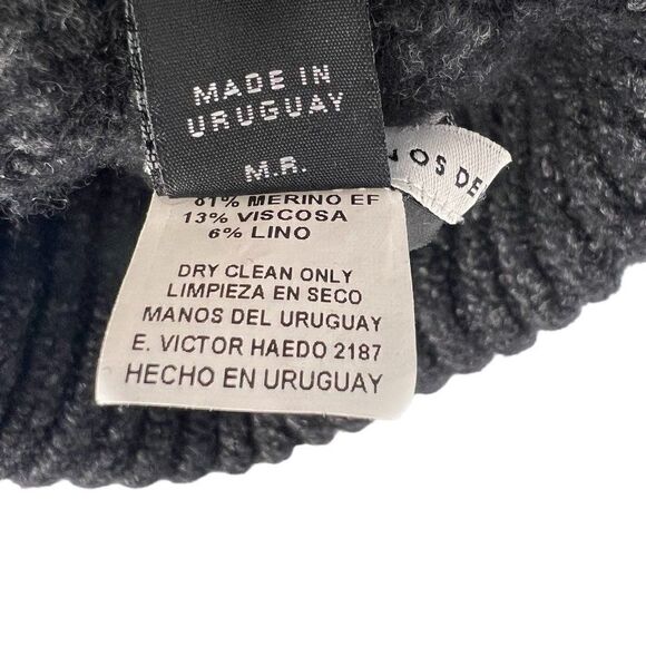 Manos del Uruguay Cropped Charcoal Gray Fringed Poncho Sweater Cowl Neck Size S - Picture 6 of 7